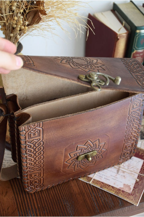 Sac bandoulière en cuir véritable motif ethnique, artisanal, réglable