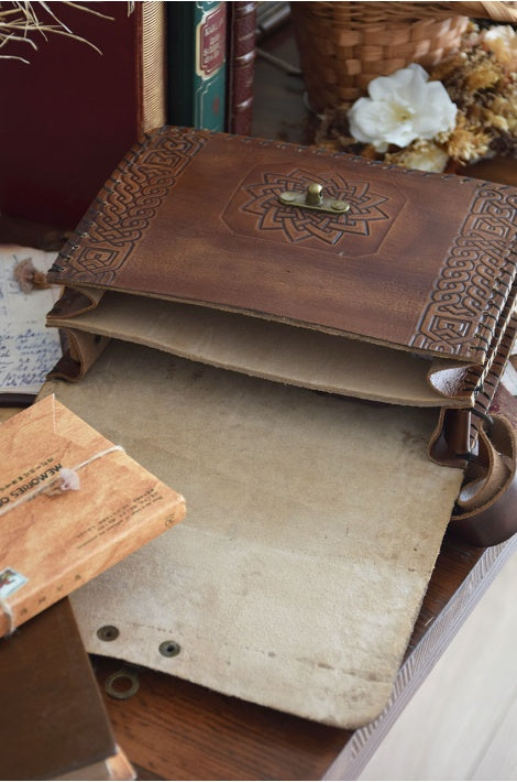 Sac bandoulière en cuir véritable motif ethnique, artisanal, réglable
