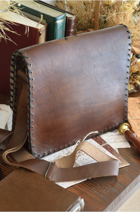 Sac cuir véritable motif arbre et feuilles, artisanal, sangle réglable