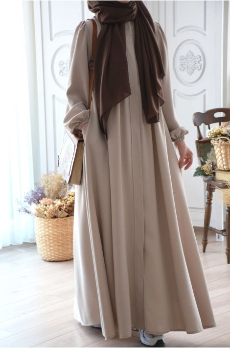 Abaya Hijab Fermée Crêpe Polyester Couleur Pierre Élégante et Pratique