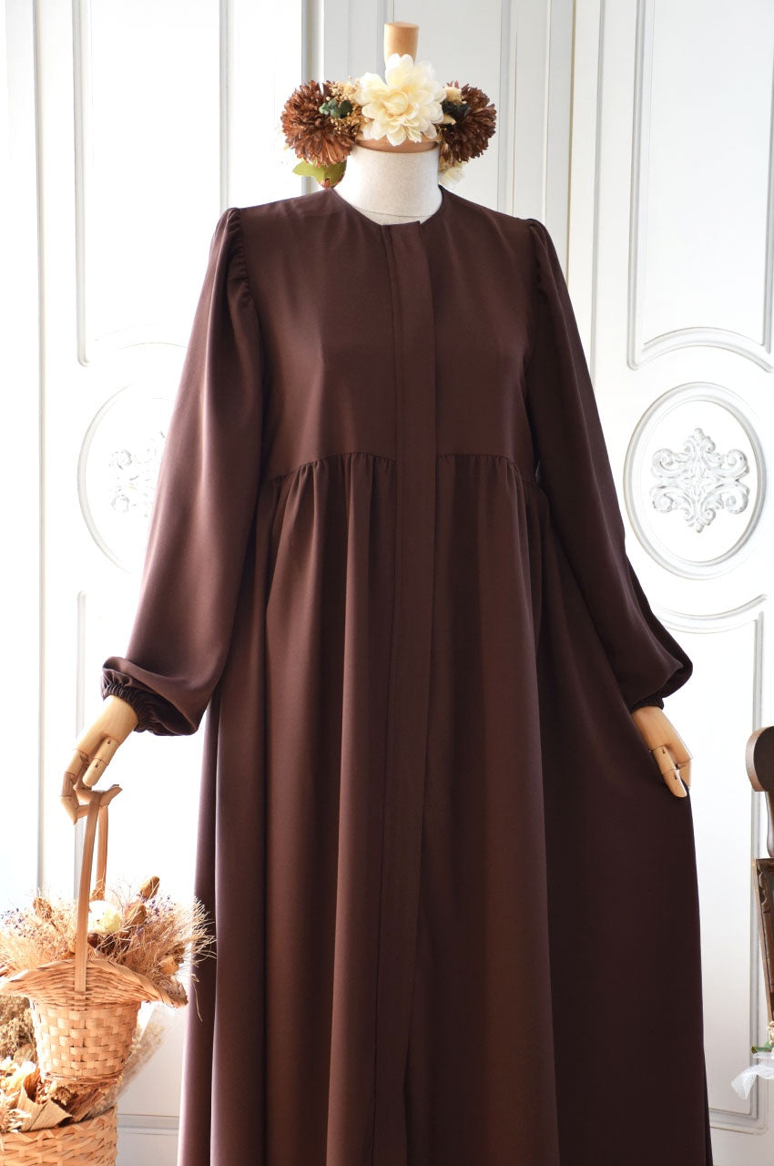 Ferace Hijab Zippée Longue Crêpe Fluide Marron