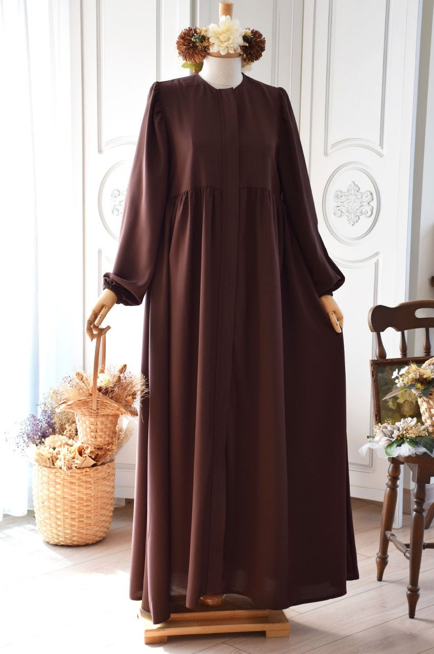 Ferace Hijab Zippée Longue Crêpe Fluide Marron