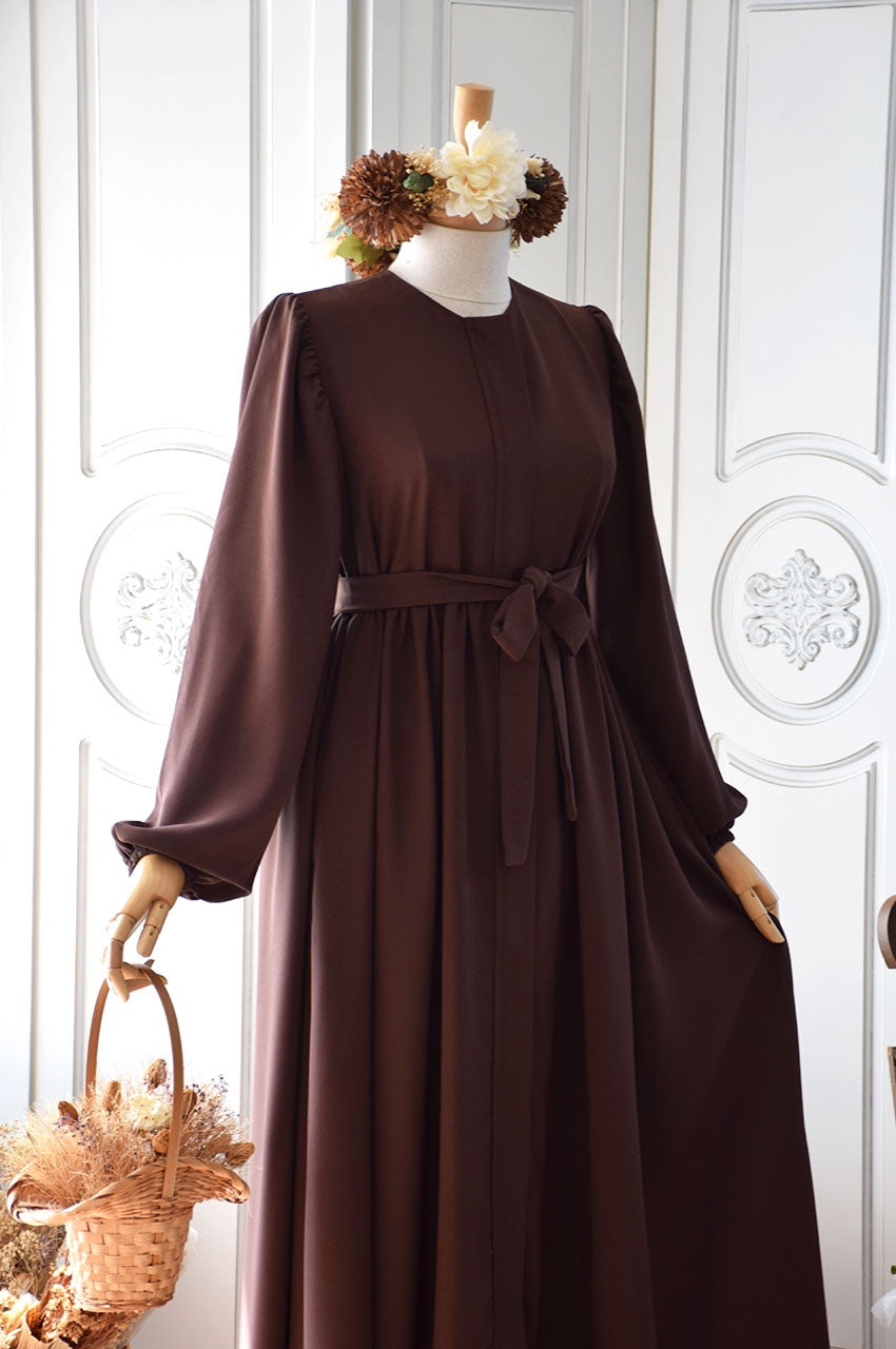 Ferace Hijab Zippée Longue Crêpe Fluide Marron