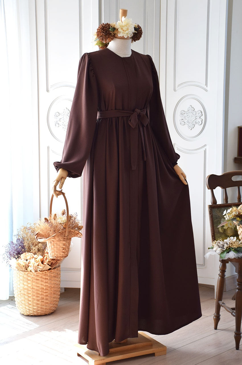 Ferace Hijab Zippée Longue Crêpe Fluide Marron