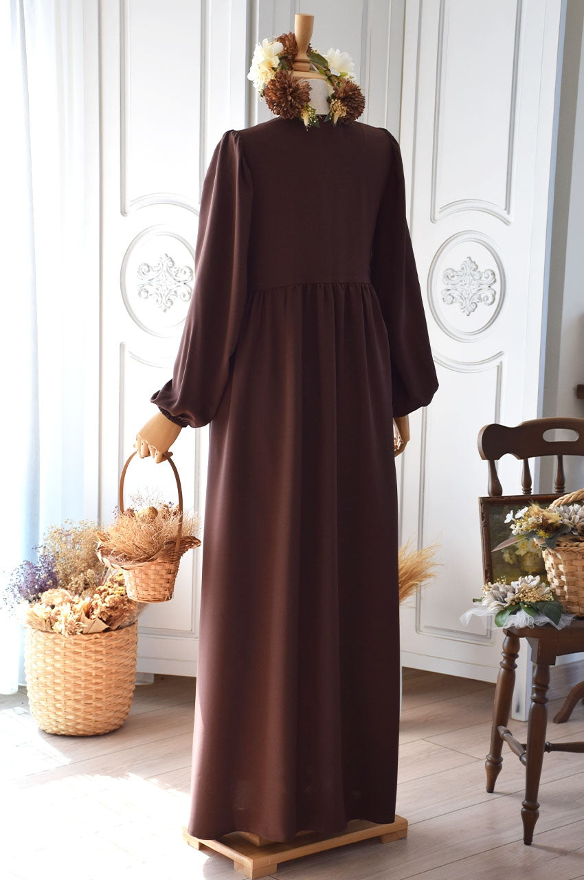 Ferace Hijab Zippée Longue Crêpe Fluide Marron
