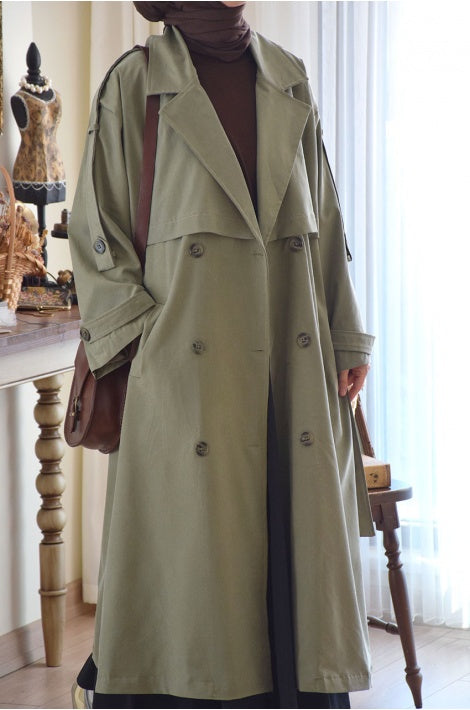 Trench oversize vert imperméable longueur 125 cm doublé