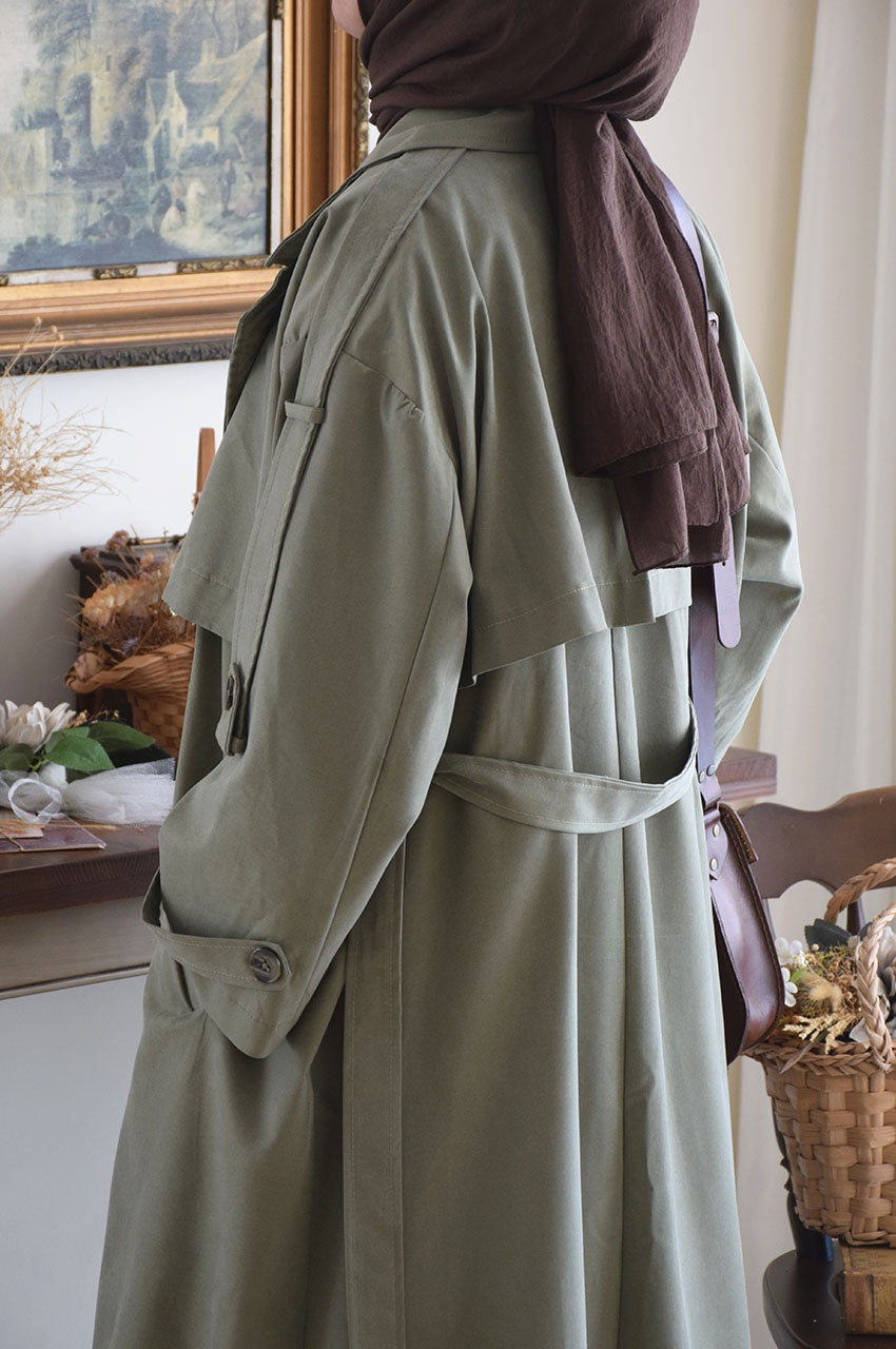 Trench oversize vert imperméable longueur 125 cm doublé