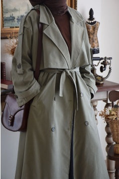 Trench oversize vert imperméable longueur 125 cm doublé