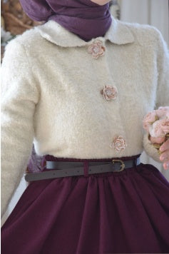 Cardigan élégant tricot doux col chemise fleurs boutons décoratifs