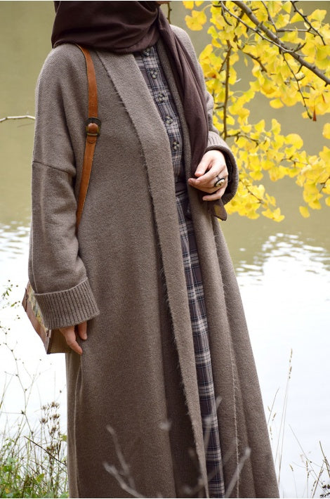 Gilet Tricot Long Oversize Chaud Manches Longues Coupe Fluide Vert