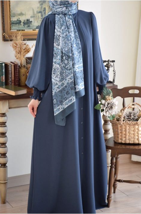 ABAYA Modèle Princesse Crêpe Coupe Fluide Manches Ballon Marron