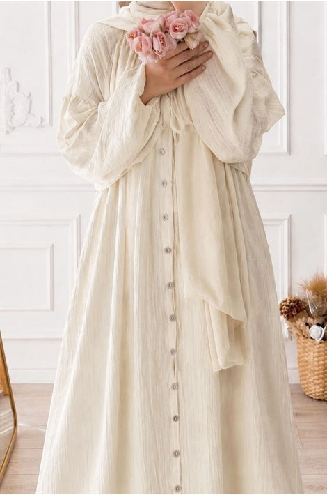 Robe Hijab Longue Coton Polyester Coupe Confortable Écru