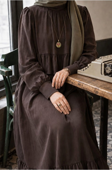 Robe Longue Femme Mousseline Crêpe Doublée Noir