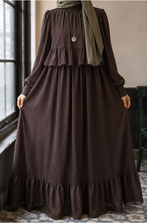 Robe Longue Femme Mousseline Crêpe Doublée Noir