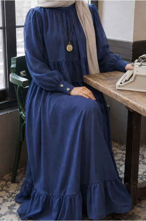 Robe Longue Femme Mousseline Crêpe Doublée Noir