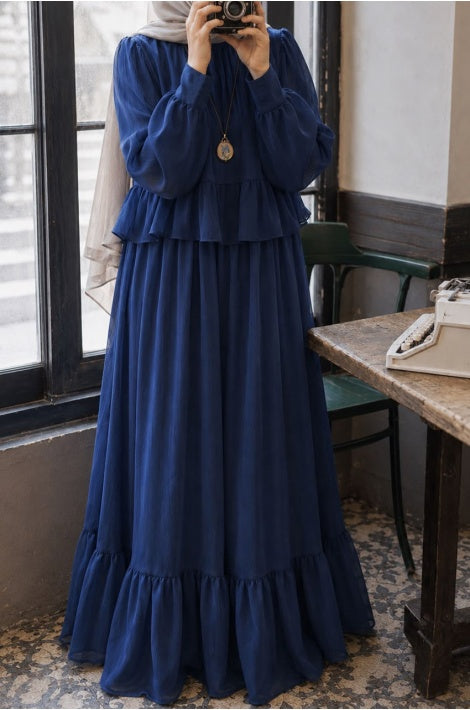 Robe Longue Femme Mousseline Crêpe Doublée Noir