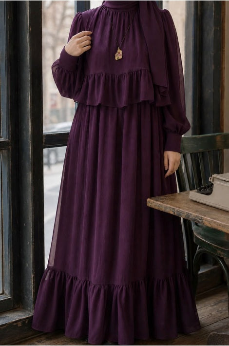 Robe Longue Femme Mousseline Crêpe Doublée Noir