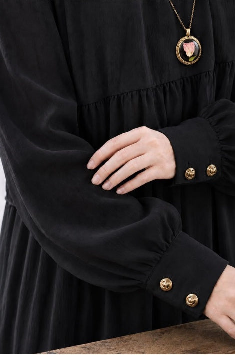 Robe Longue Femme Mousseline Crêpe Doublée Noir