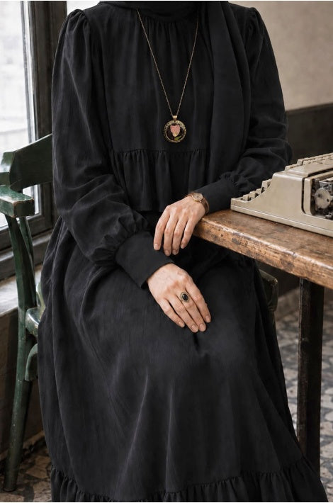 Robe Longue Femme Mousseline Crêpe Doublée Noir