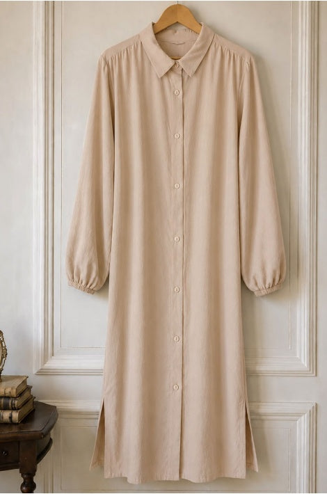 Tunique Boutonnée Coton Voile Coupe Standard Beige