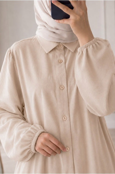 Tunique Boutonnée Coton Voile Coupe Standard Beige