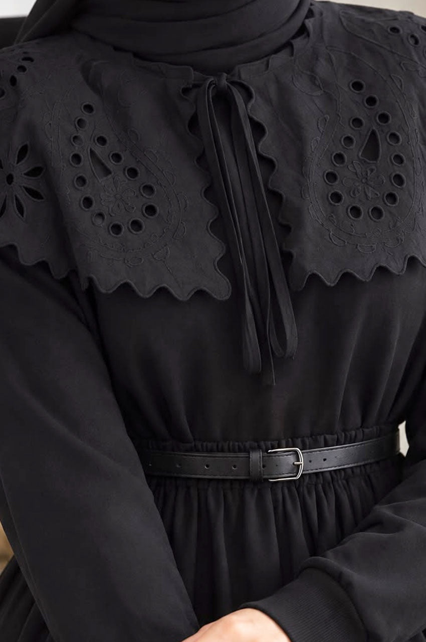 Sweatshirt Long Romantique à Col Amovible Coton Noir