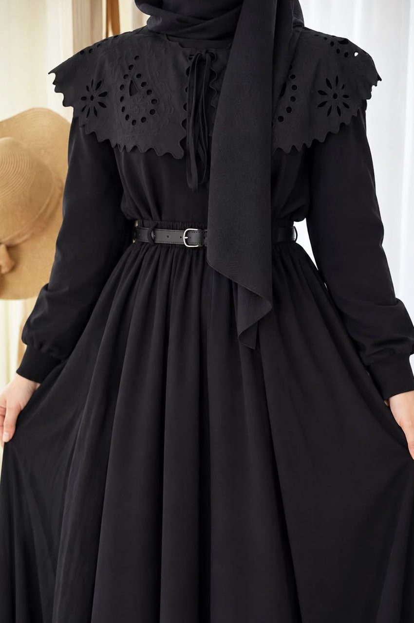 Sweatshirt Long Romantique à Col Amovible Coton Noir