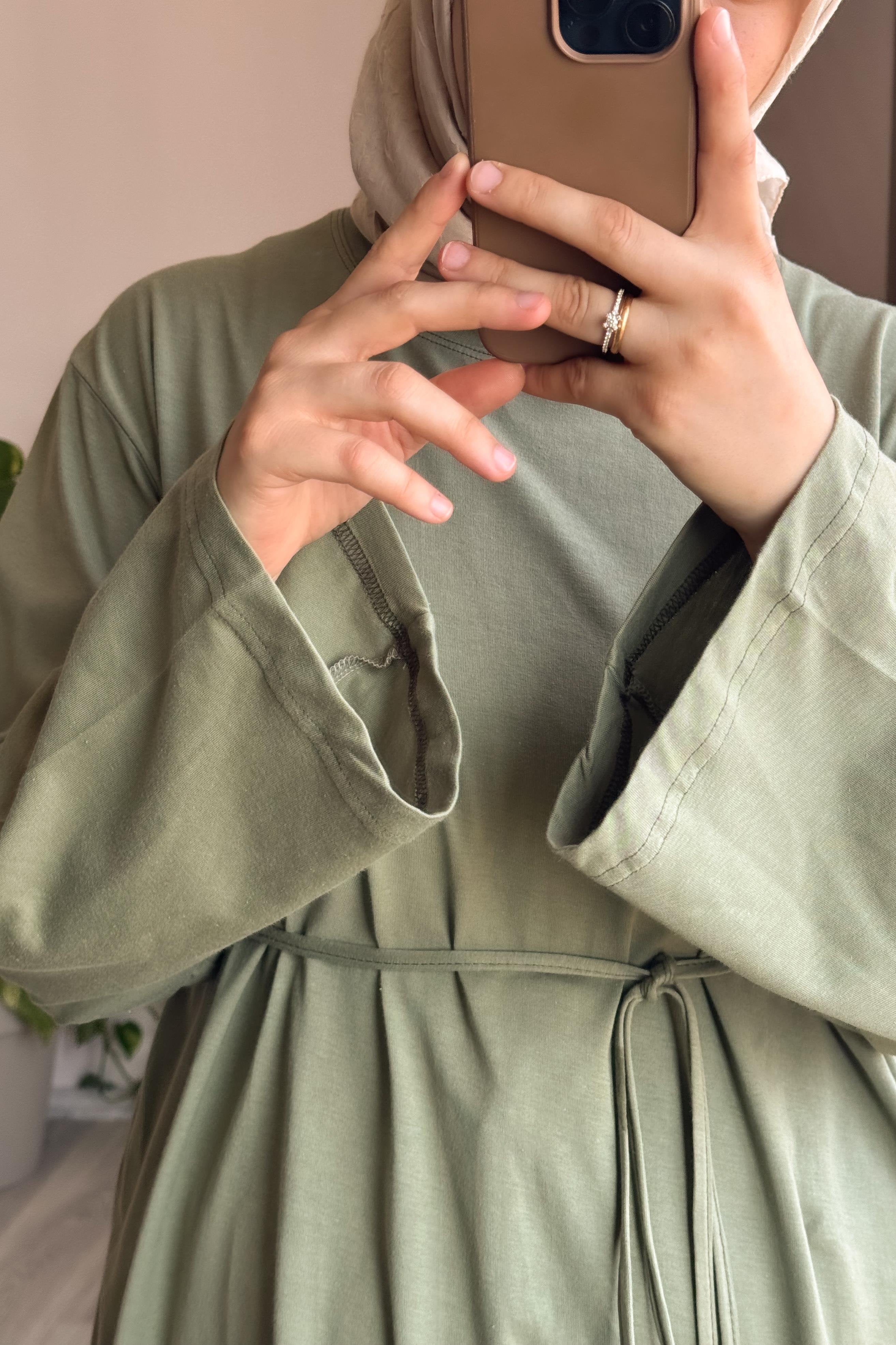 T-shirt long basique en coton penye vert Çağla confortable