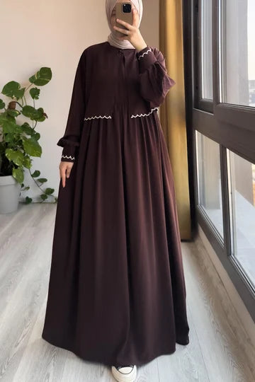 Ensemble Veste Brodé Soie Égyptienne Robe Longue Chic Femme Moderne Tabac