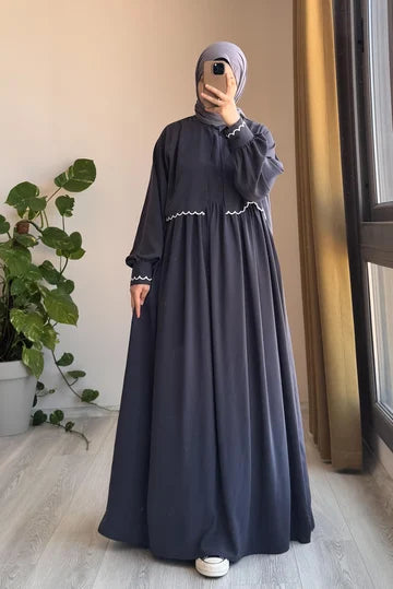 Ensemble Veste Brodé Soie Égyptienne Robe Longue Chic Femme Moderne Tabac