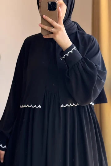 Ensemble Veste Brodé Soie Égyptienne Robe Longue Chic Femme Moderne Tabac