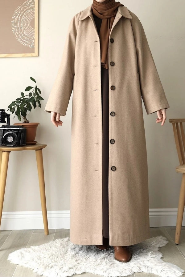 Manteau Oxford Élégant et Confortable Couleur Café au Lait pour Femme RAQQA