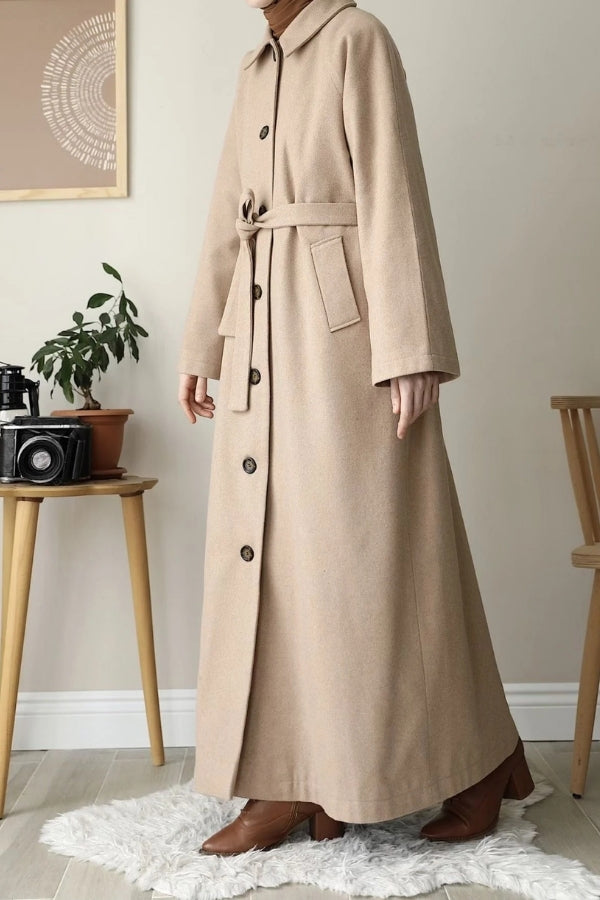 Manteau Oxford Élégant et Confortable Couleur Café au Lait pour Femme RAQQA