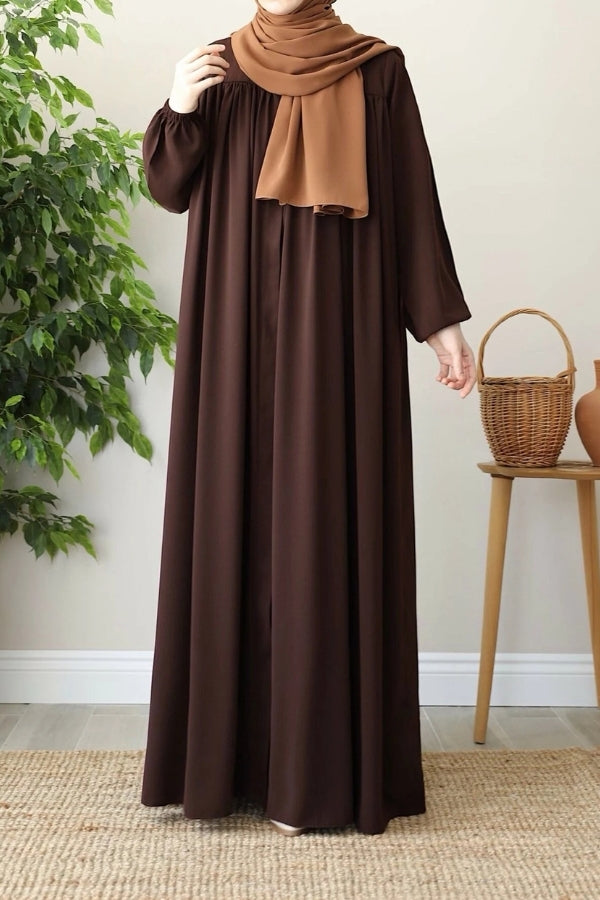 Ferace ample à empiècements robalés en soie acajou foncé