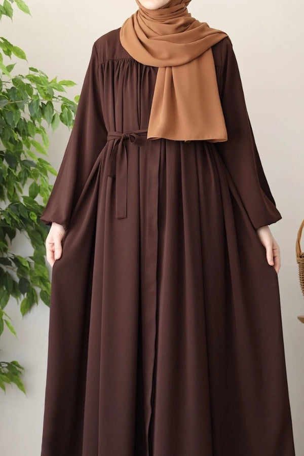 Ferace ample à empiècements robalés en soie acajou foncé