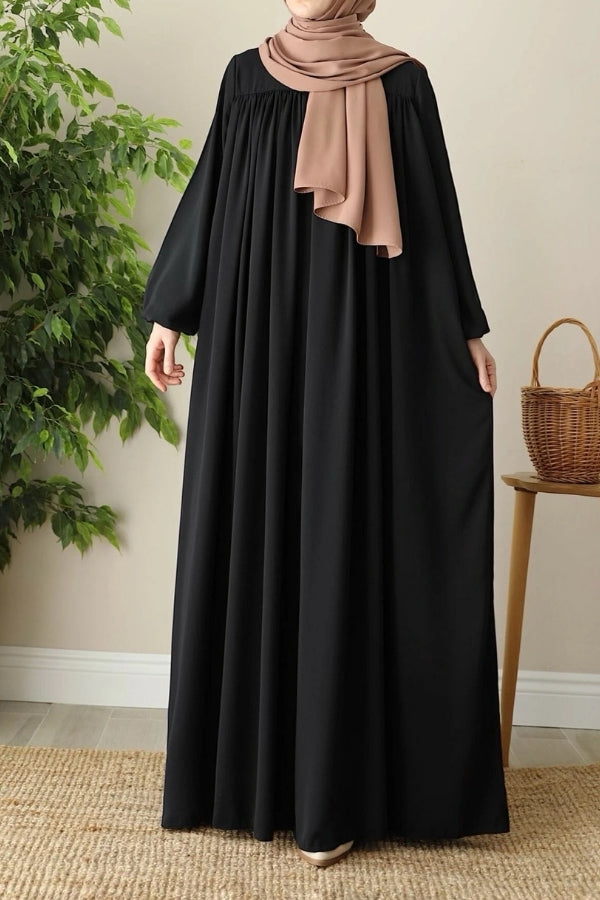 Ferace ample à empiècements robalés en soie acajou foncé