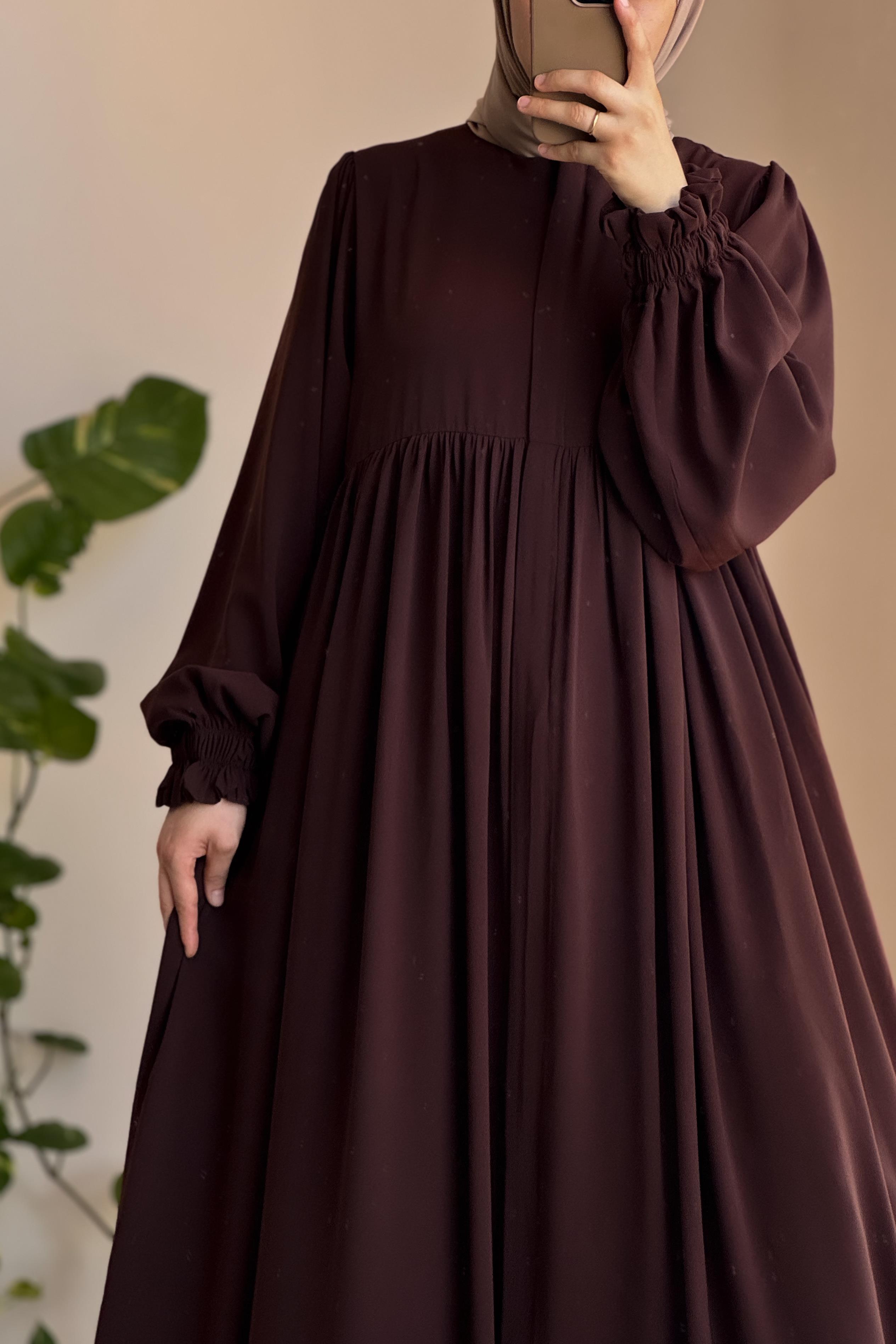 Élégante Abaya Ferace Robalı Beige Fluide Manches Bouffantes Modestie Chic Quotidienne