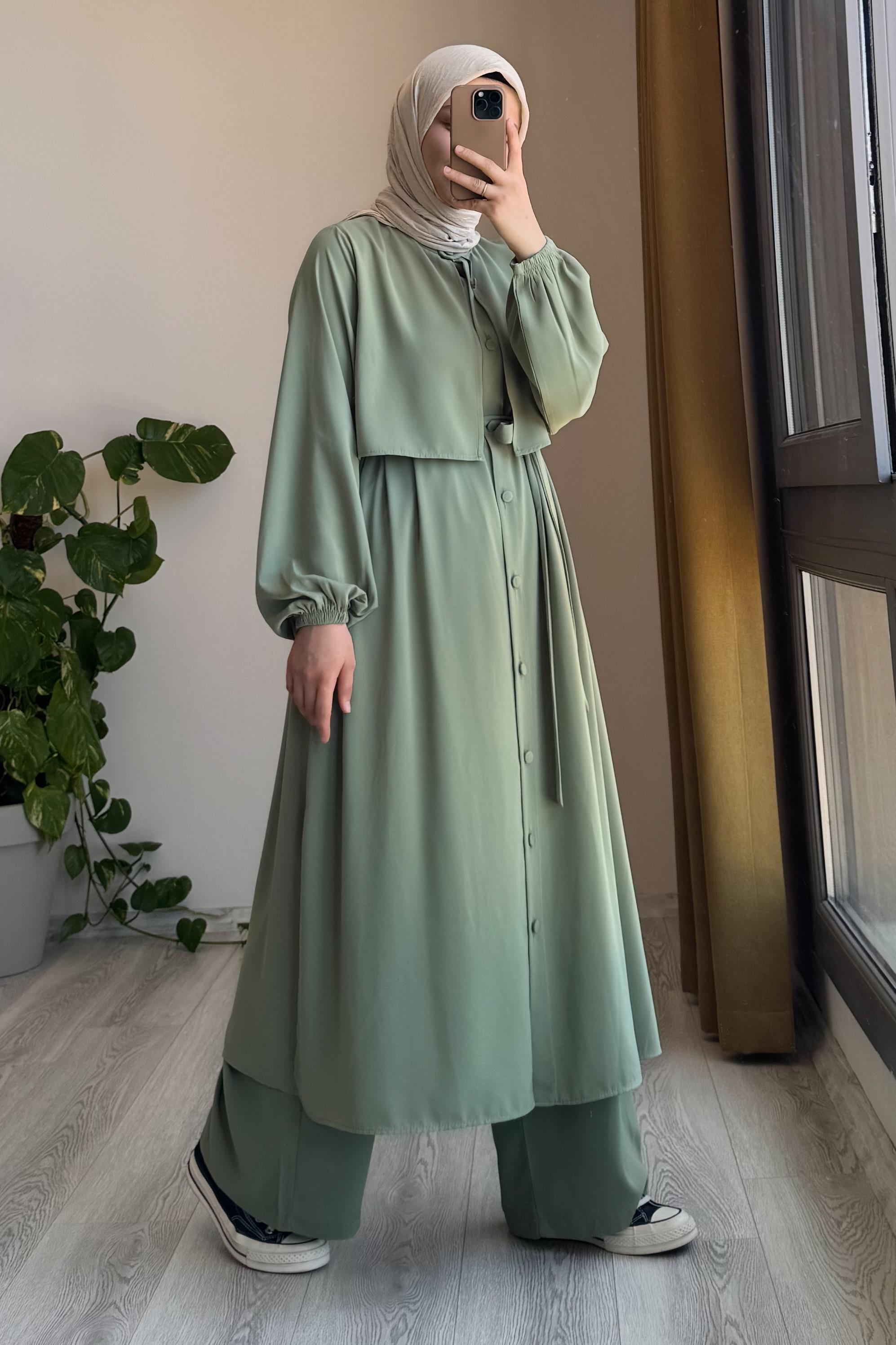 Ensemble tunique et pantalon vert Çağla en coton égyptien