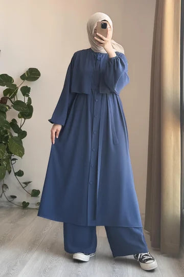 Ensemble tunique et pantalon vert Çağla en coton égyptien