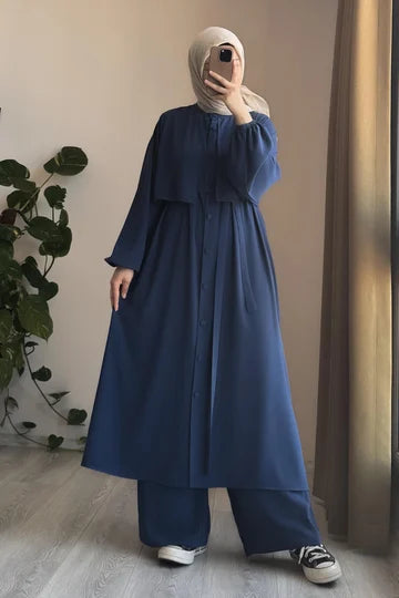 Ensemble tunique et pantalon vert Çağla en coton égyptien