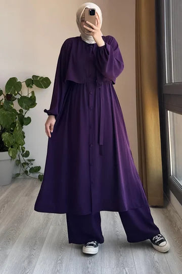 Ensemble tunique et pantalon vert Çağla en coton égyptien