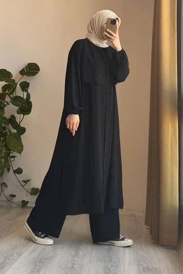 Ensemble tunique et pantalon vert Çağla en coton égyptien