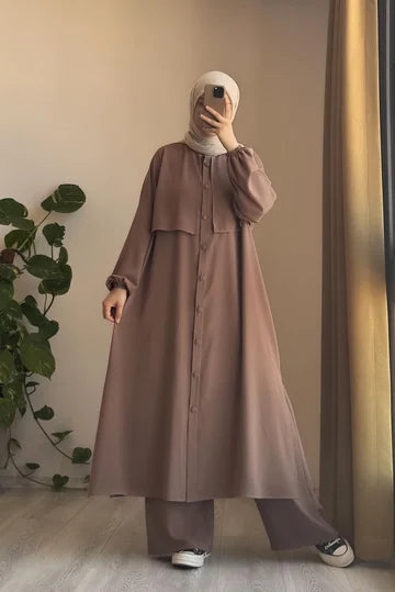 Ensemble tunique et pantalon vert Çağla en coton égyptien