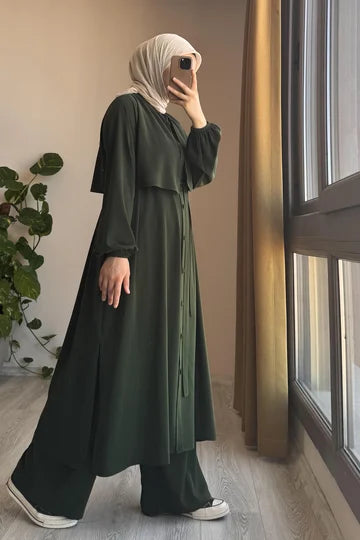 Ensemble tunique et pantalon vert Çağla en coton égyptien