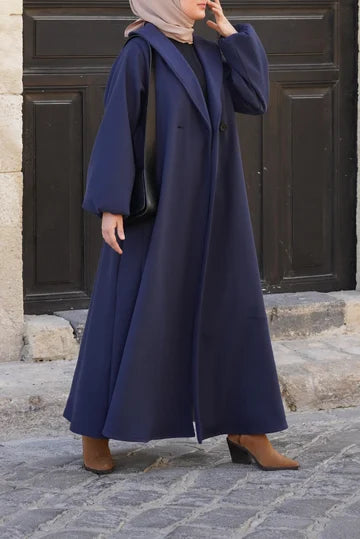 Élégant Manteau Long Col Châle Aspect Cachemire Beige