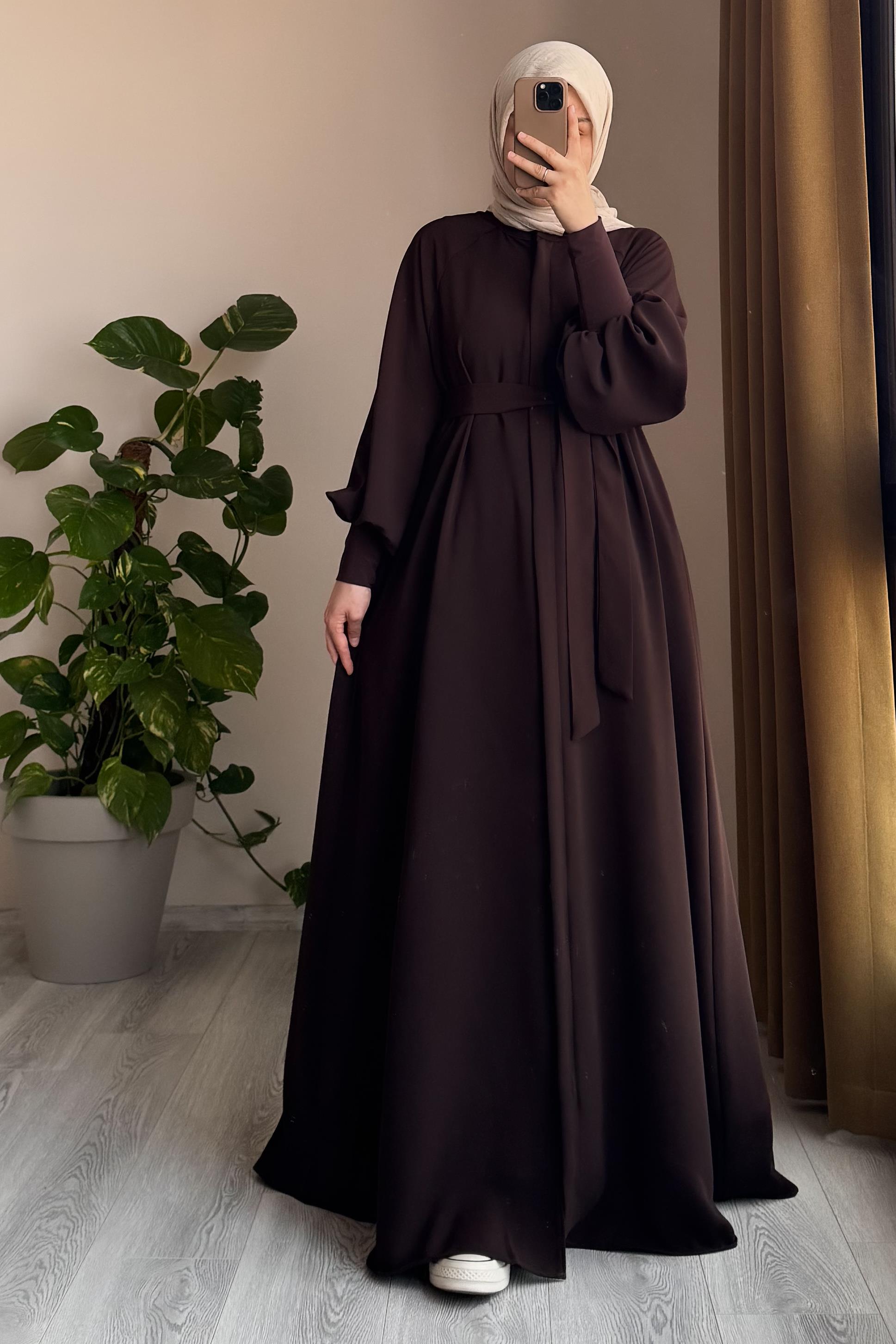 Ferace Sendy à manches longues en crêpe, ceinture amovible, poches