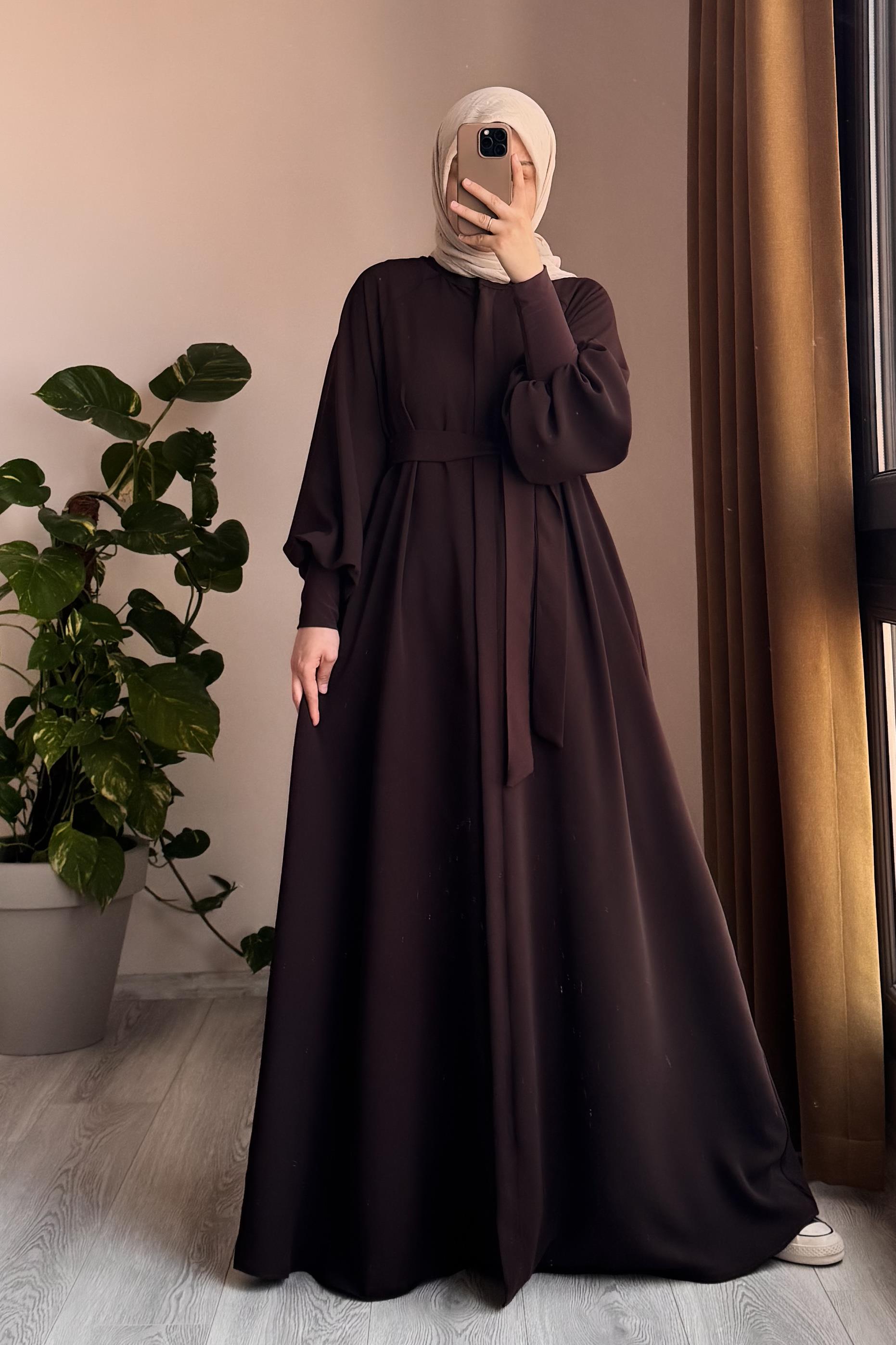 Ferace Sendy à manches longues en crêpe, ceinture amovible, poches