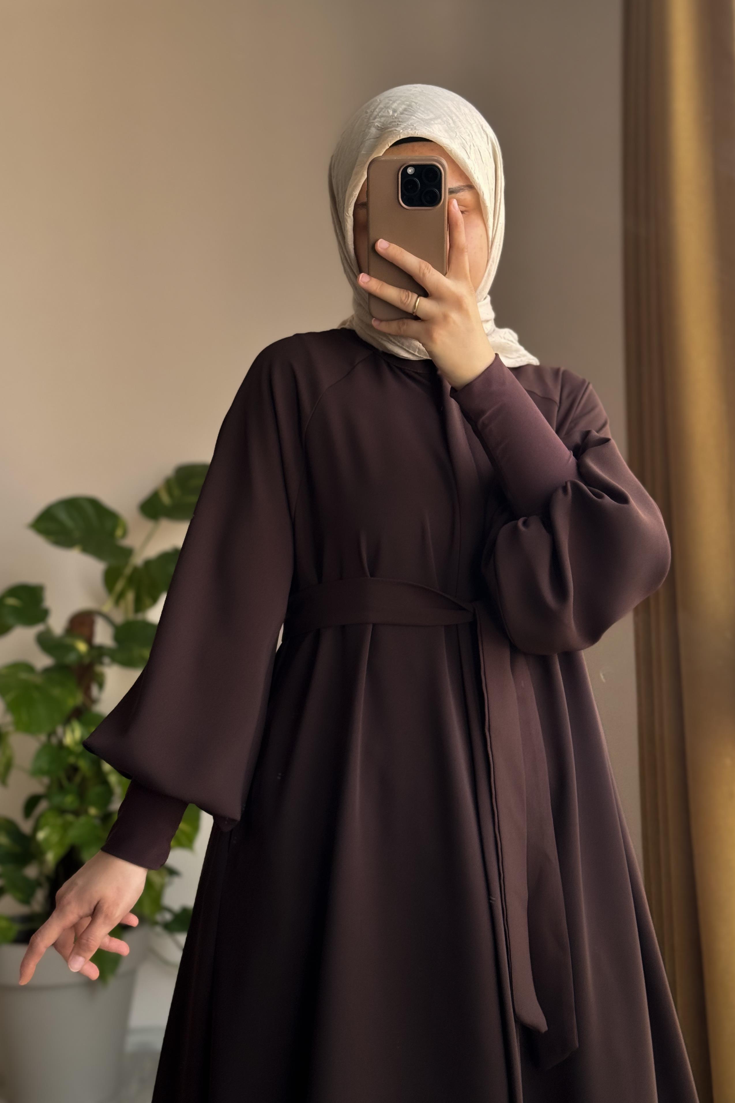 Ferace Sendy à manches longues en crêpe, ceinture amovible, poches