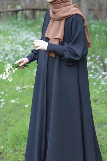 abaya  Sendy à manches longues en crêpe, ceinture amovible, poches