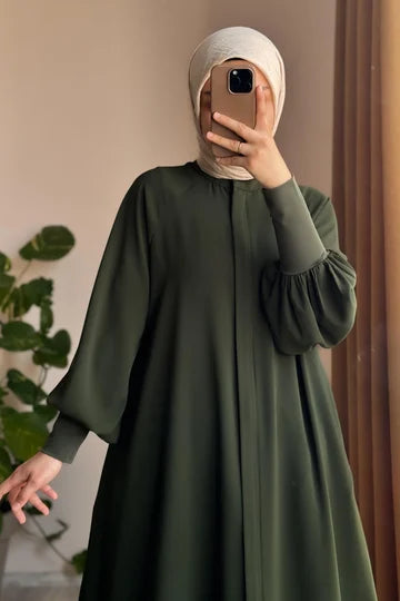 abaya  Sendy à manches longues en crêpe, ceinture amovible, poches